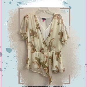 Vince Camuto faux wrap paisley print chiffon blouse